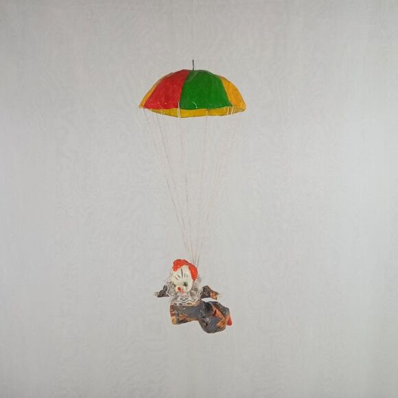 Clown With Parachute Paper Mache Clown In The Sky Parachute Jumping Paracord - Picture 5 of 11